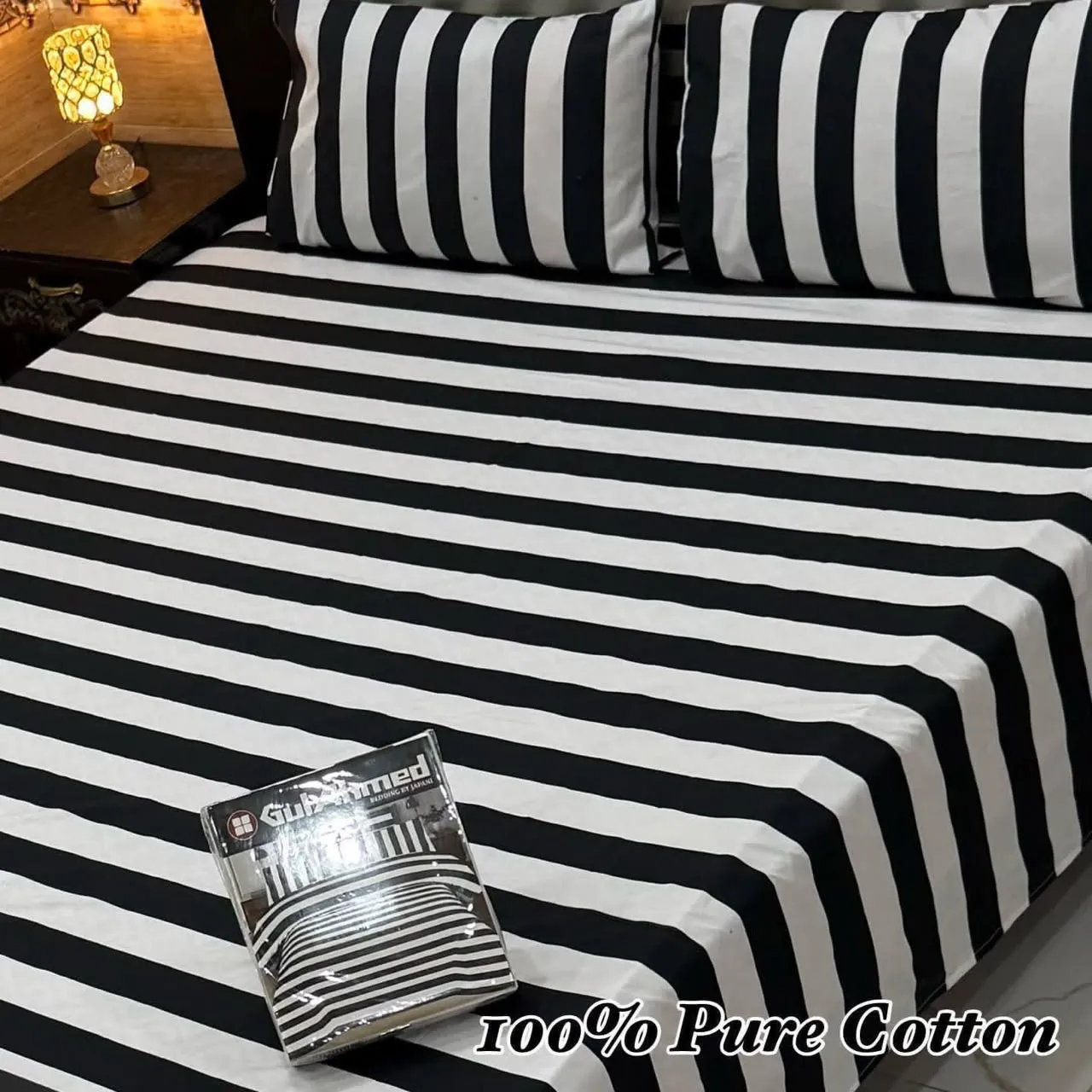 Black & White Striped Pure Cotton Bedsheet