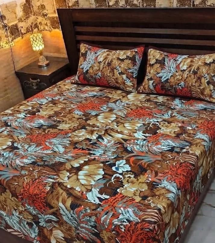 Brown Floral Pure Cotton Bedsheet Set