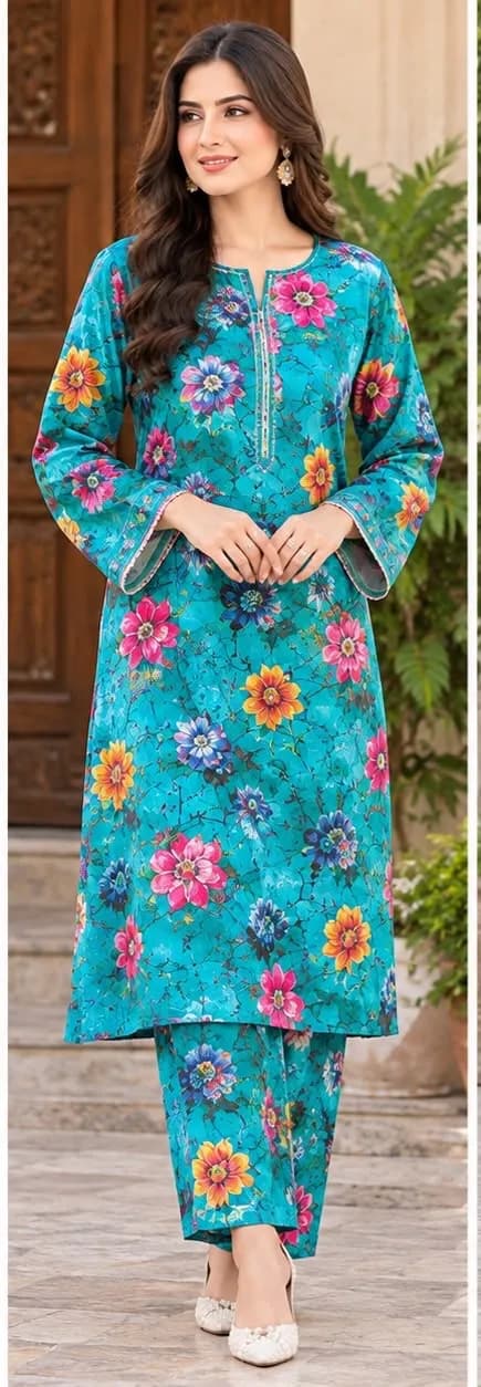 Turquoise Floral 2 Piece Suit