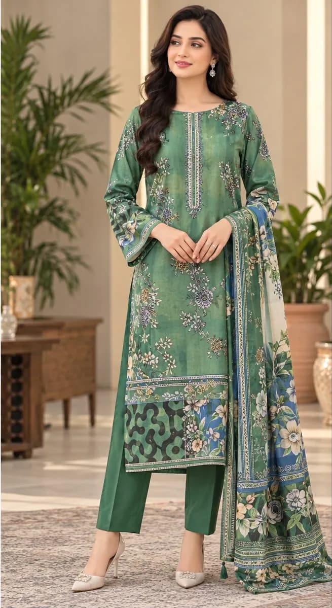 Al-Madina Winter Collection Green 3 Piece Suit