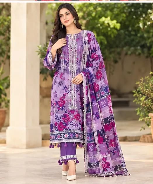 Al-Madina Winter Collection Purple Floral 3 Piece Suit