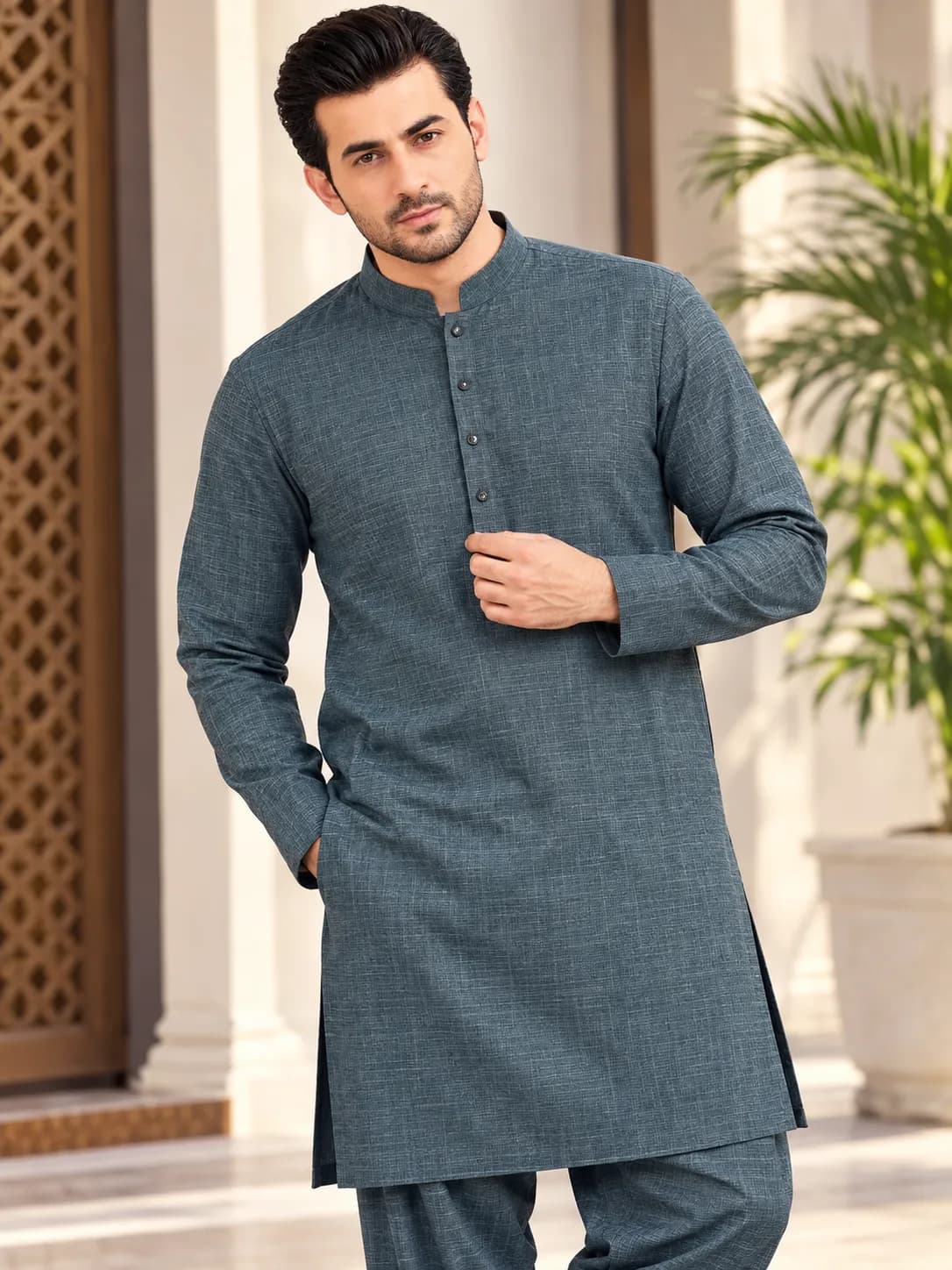 J.Premium Unstitched Suit – Grey Blue