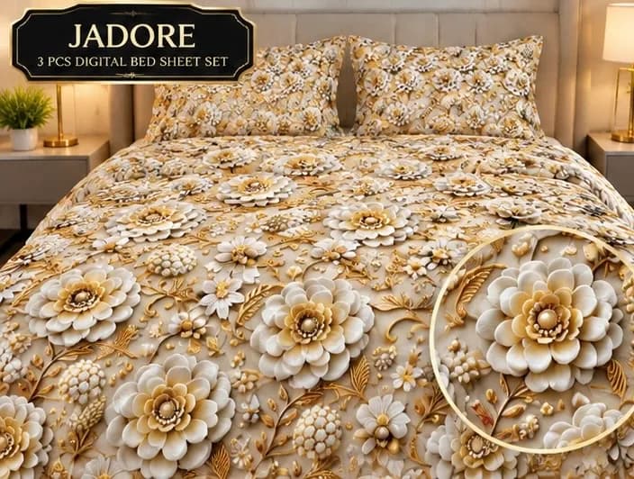 JADORE 3 PCS Digital Bed Sheet Set – Golden Floral